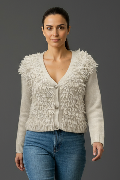 Muse Cardigan - In Green and Off-White
