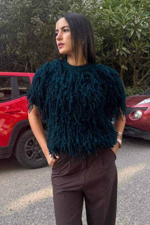 Shaggy Fringe Knit – Deep Teal