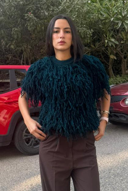 Shaggy Fringe Knit – Deep Teal