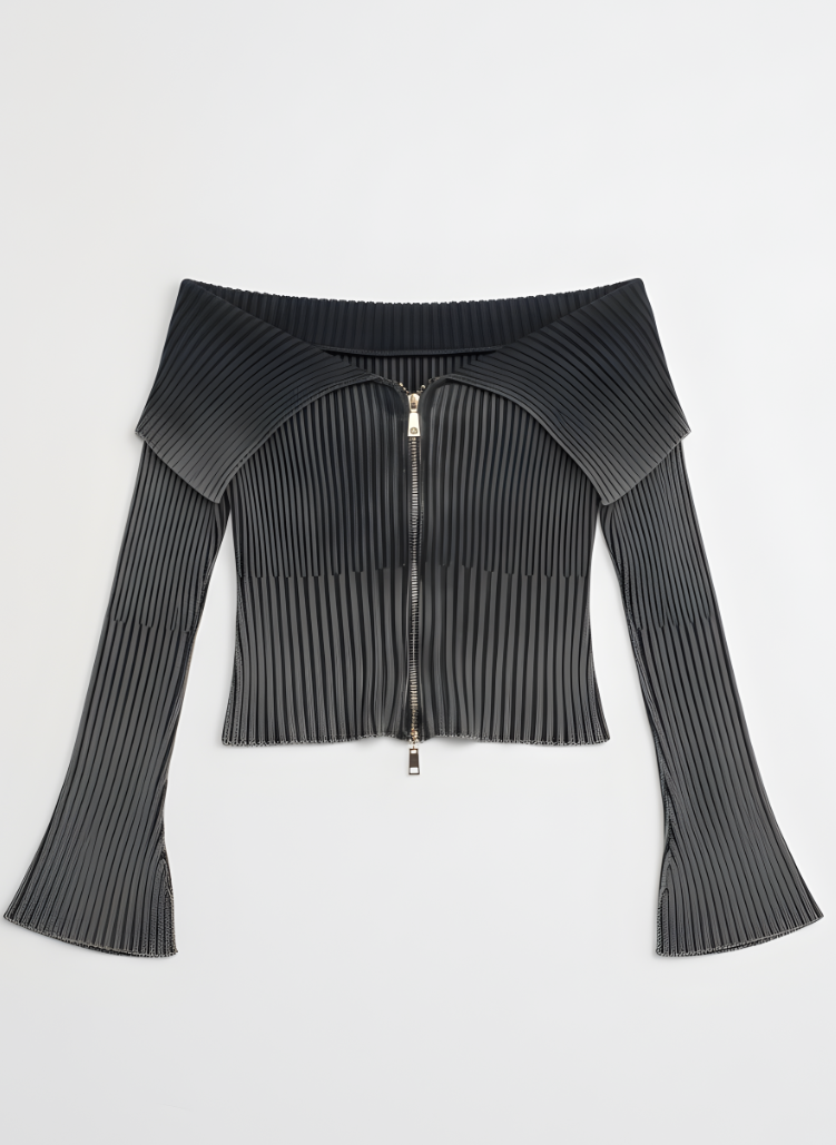 Edge Zip Top  - In Charcoal Grey and Slate Blue