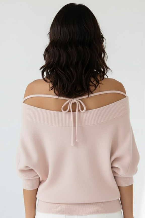 Trish Off-Shoulder Sweater - In Pink and White