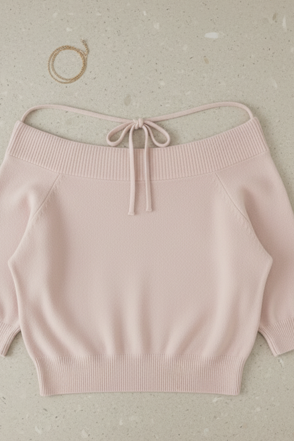Trish Off-Shoulder Sweater - In Pink and White