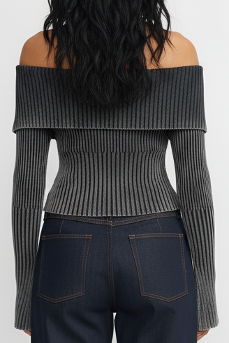 Edge Zip Top  - In Charcoal Grey and Slate Blue