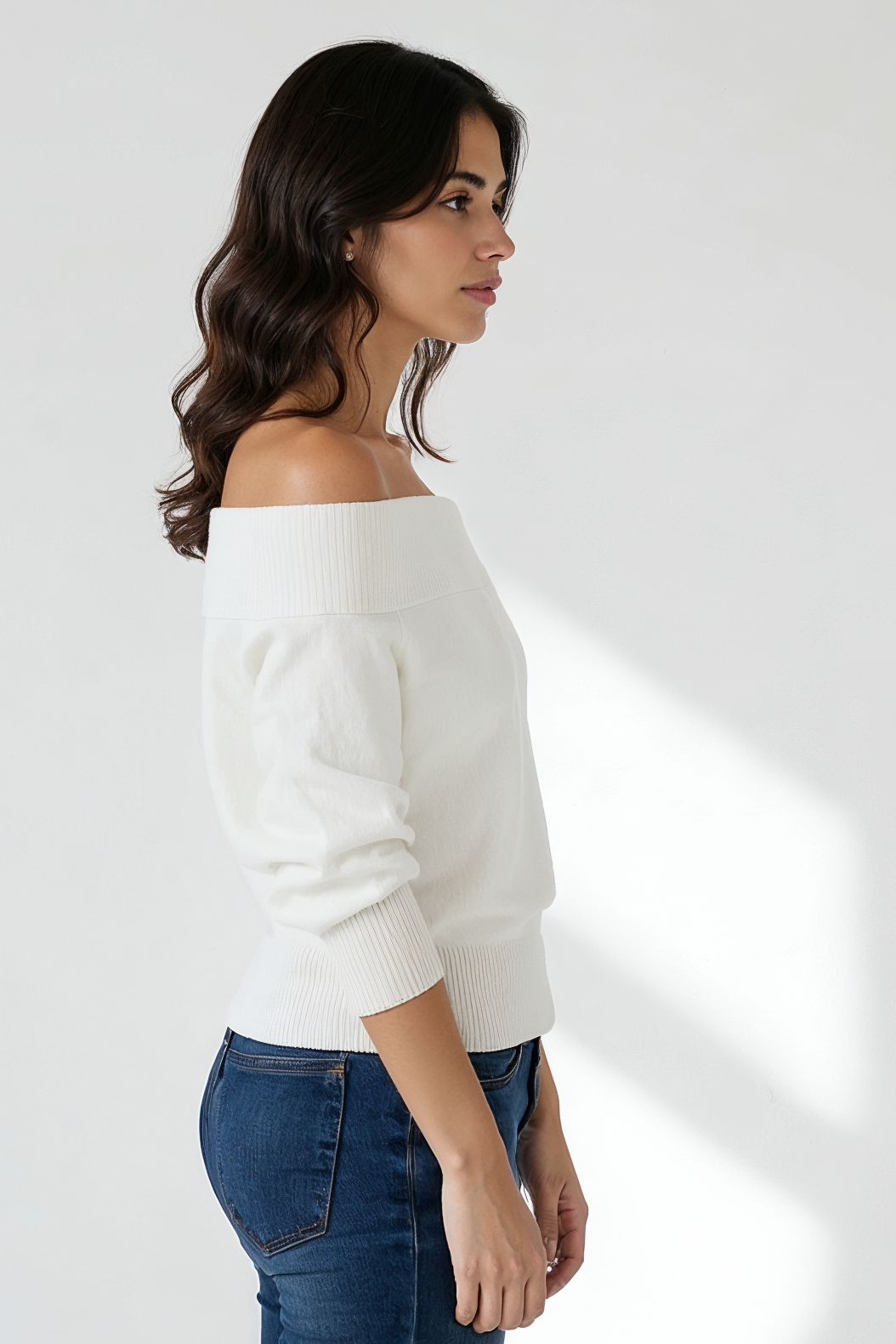 Trish Off-Shoulder Sweater - In Pink and White