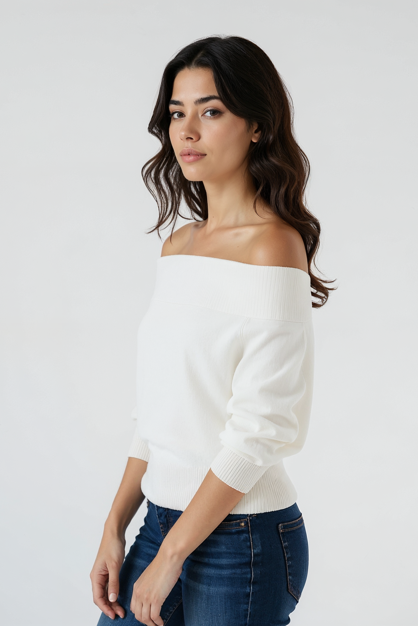 Trish Off-Shoulder Sweater - In Pink and White