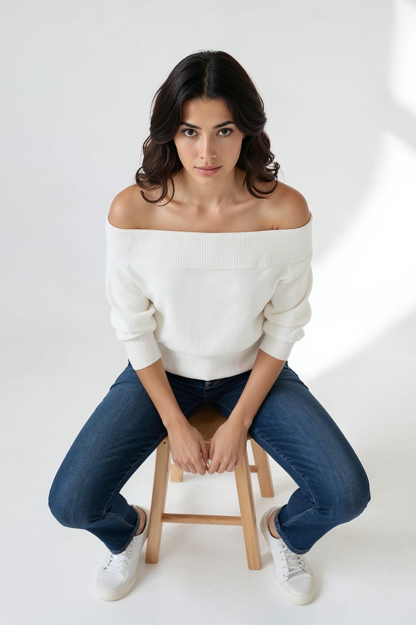 Trish Off-Shoulder Sweater - In Pink and White
