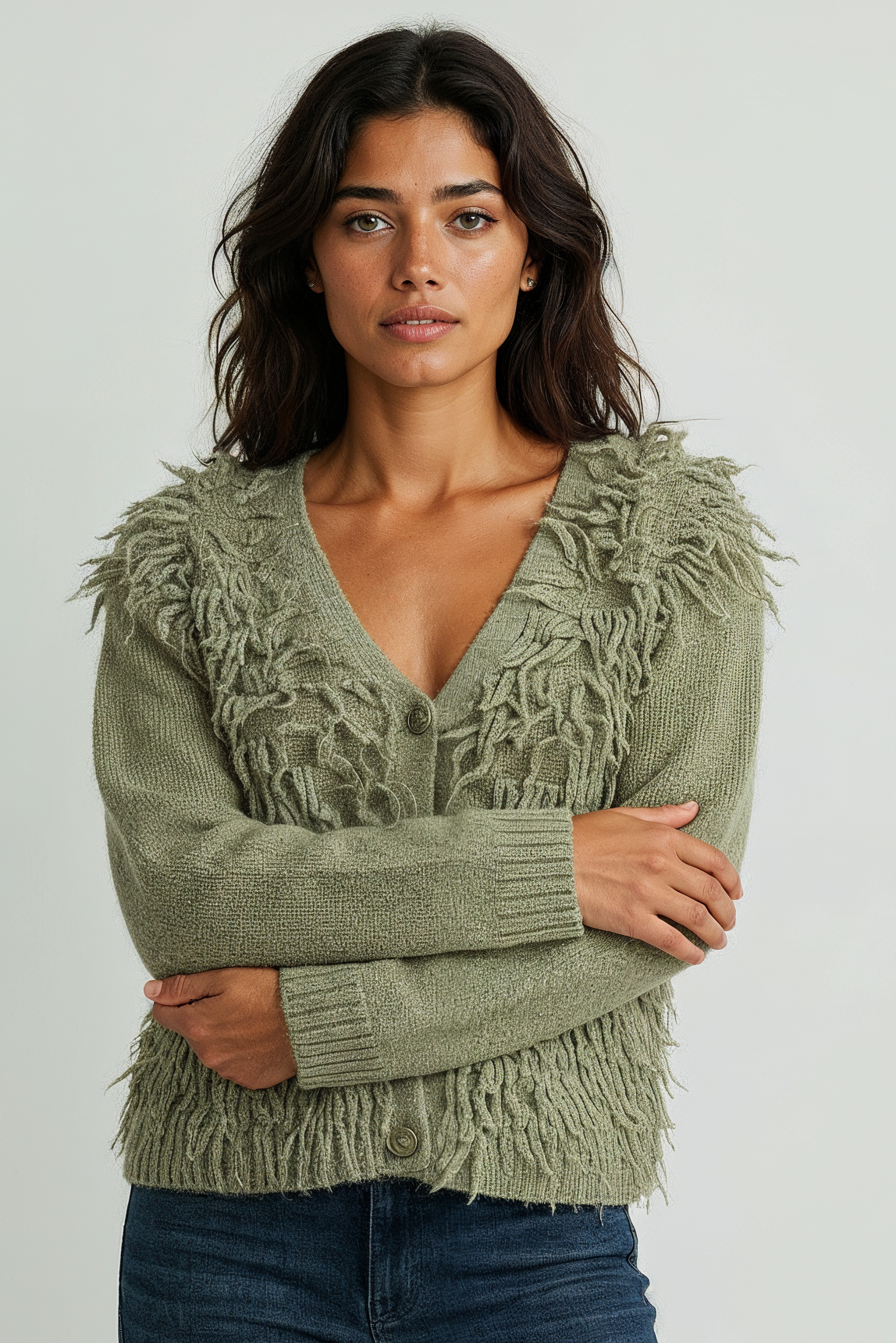 Muse Cardigan - In Green and Off-White