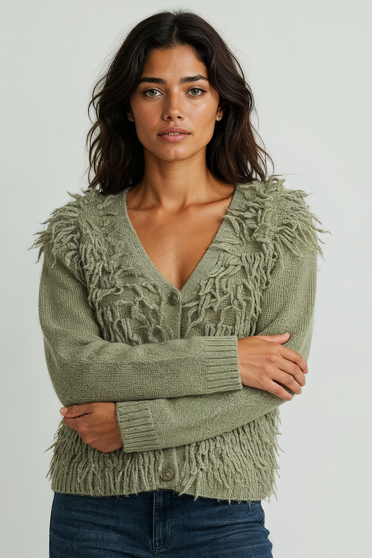 Muse Cardigan - In Green and Off-White
