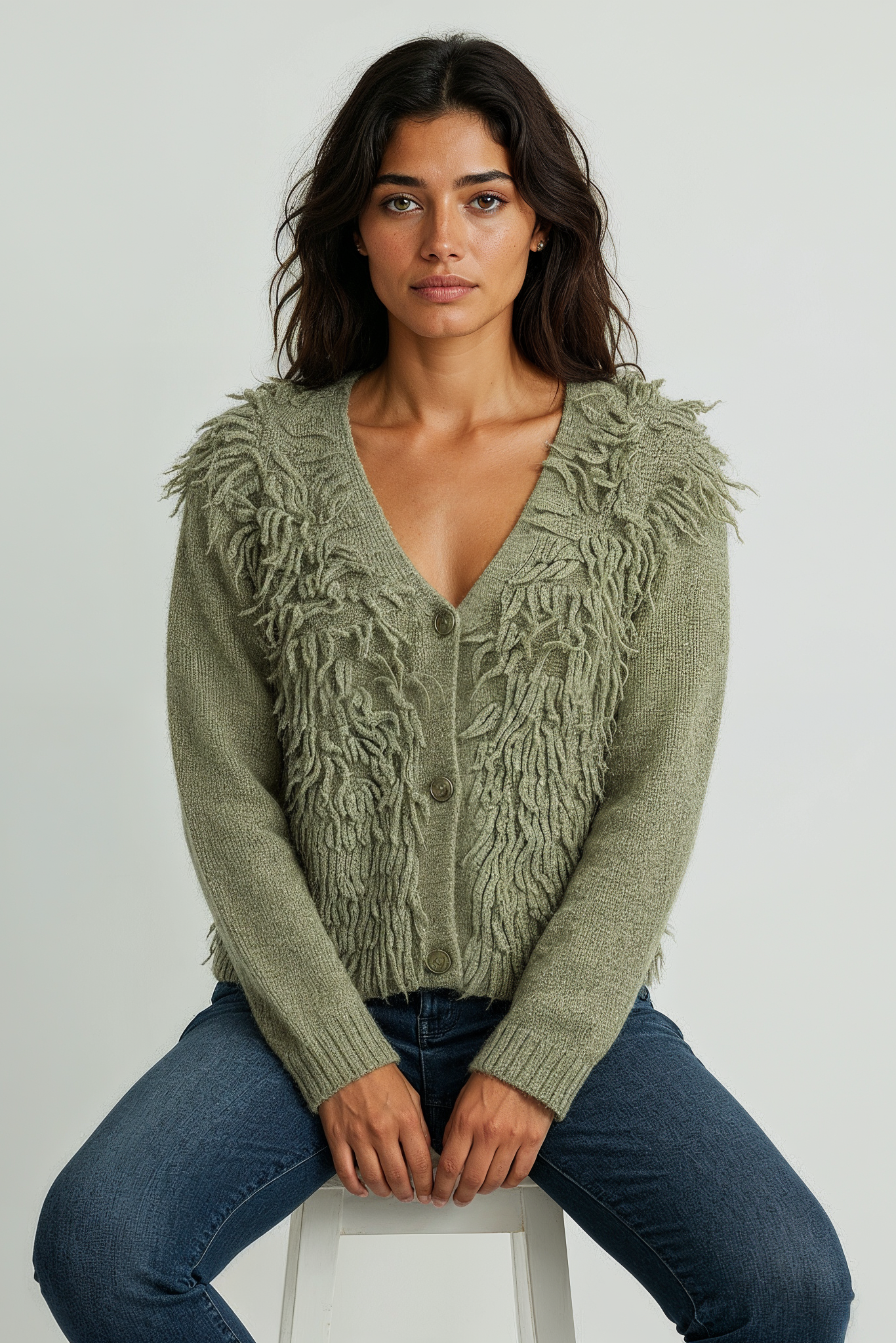 Muse Cardigan - In Green and Off-White
