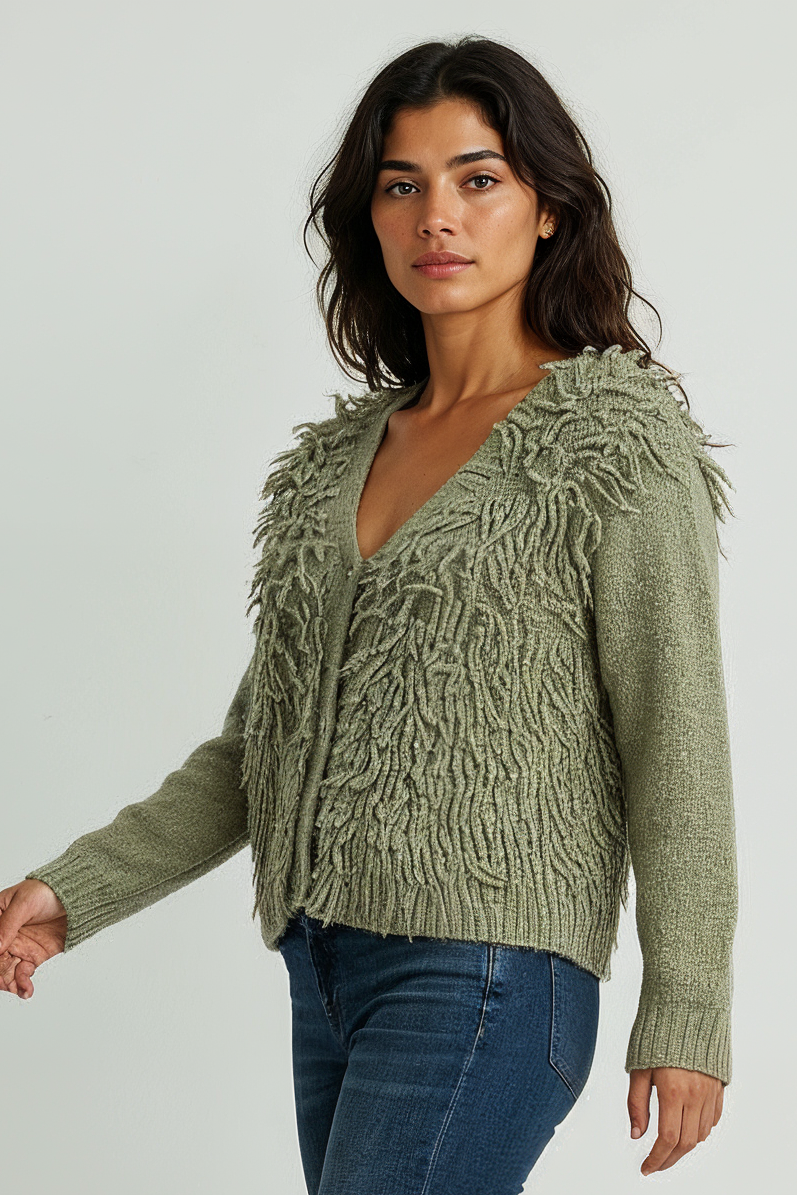 Muse Cardigan - In Green and Off-White