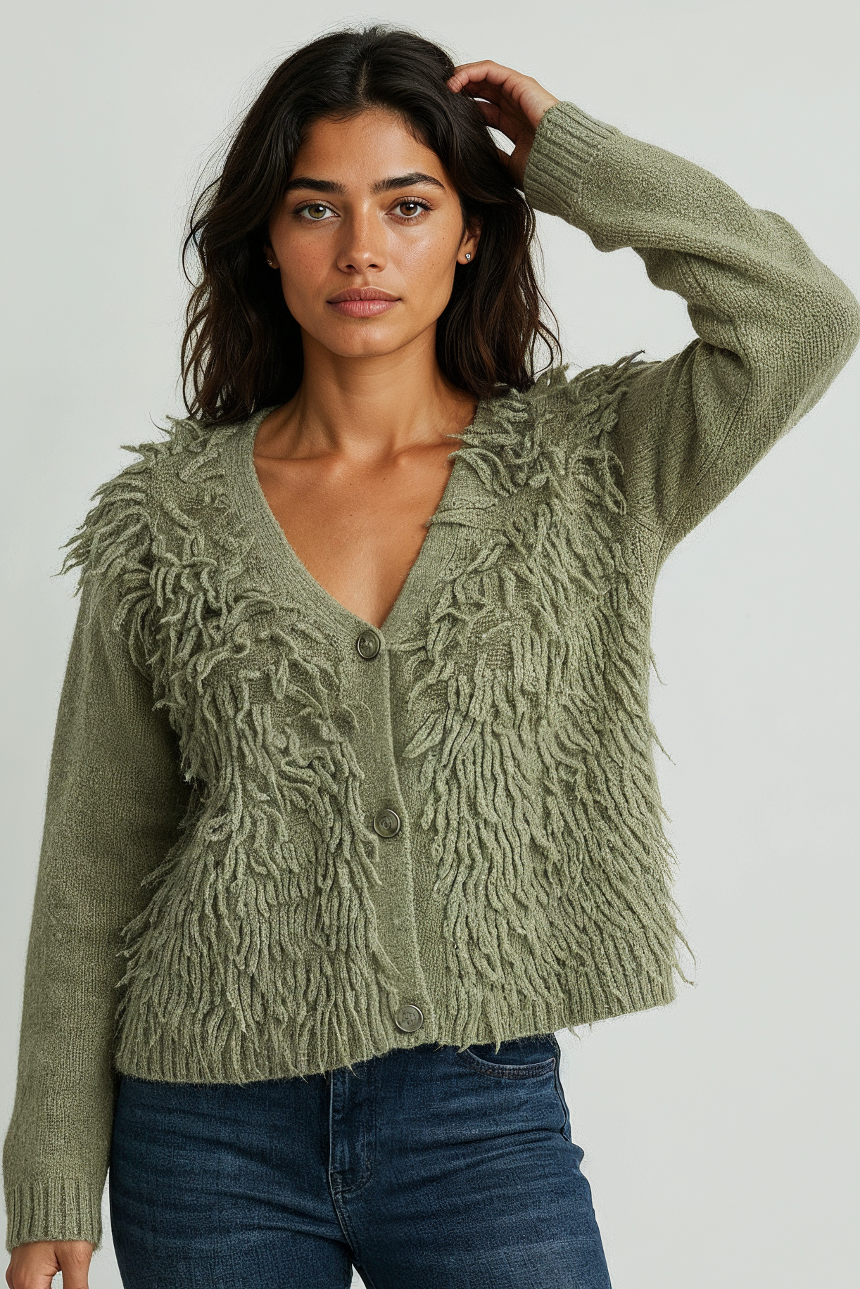 Muse Cardigan - In Green and Off-White