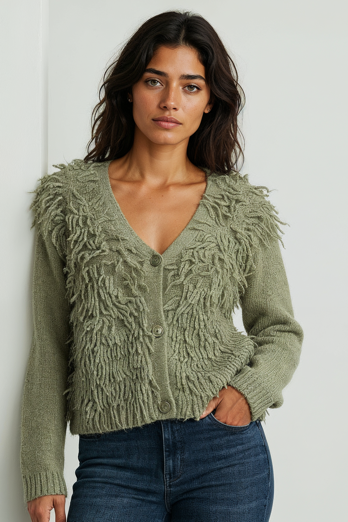 Muse Cardigan - In Green and Off-White