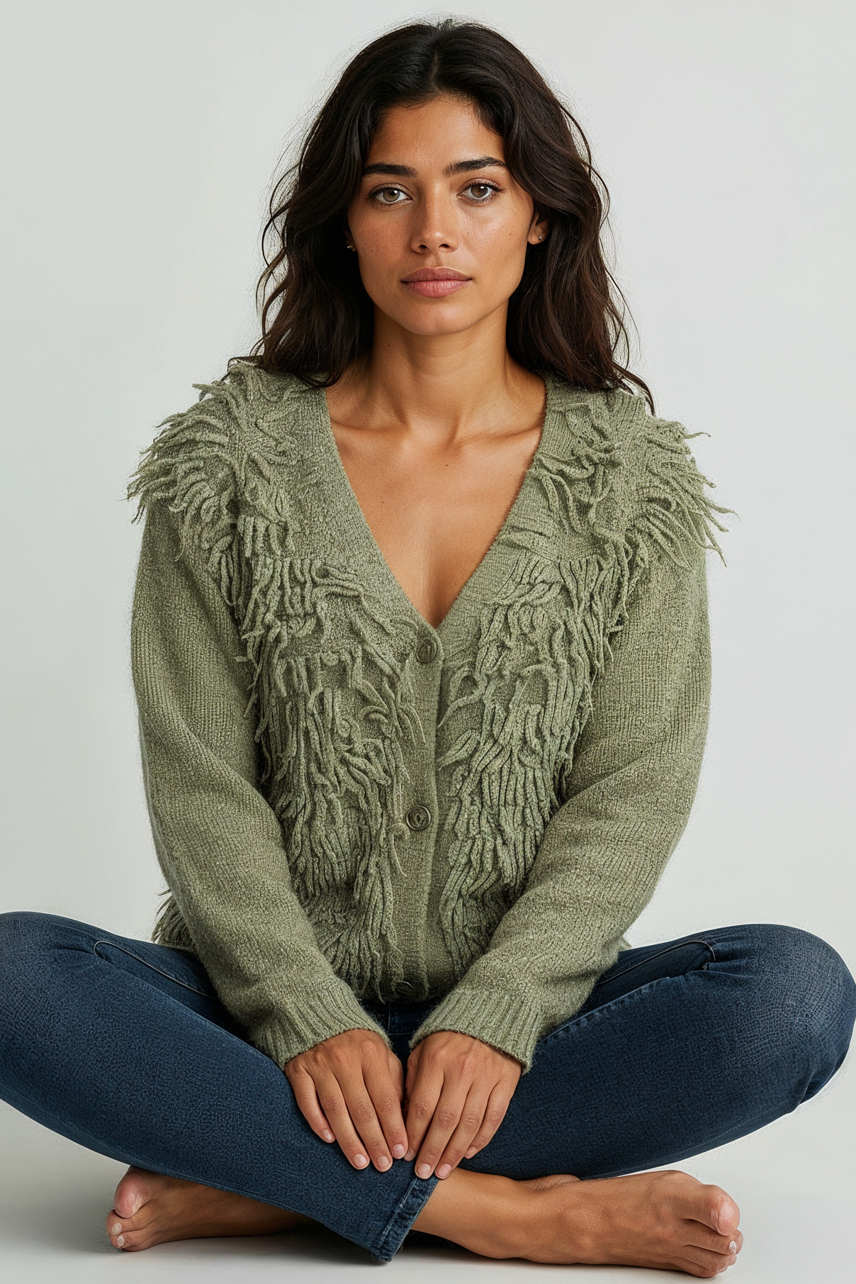 Muse Cardigan - In Green and Off-White