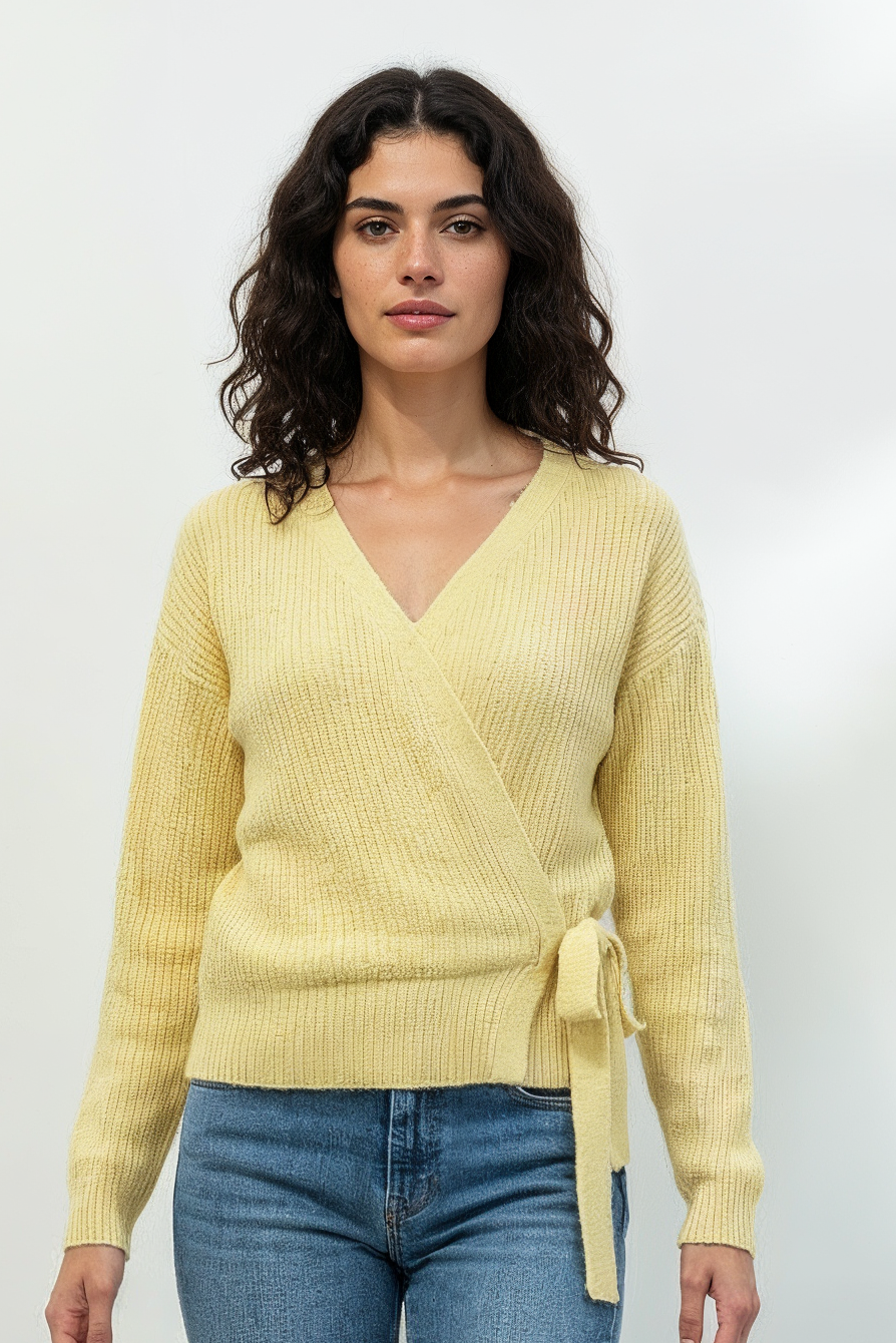 Soft Glow Wrap Knit Cardiagan - In Yellow, Pink and Off-White