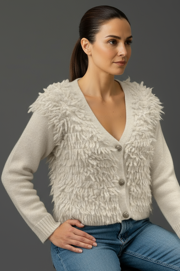 Muse Cardigan - In Green and Off-White