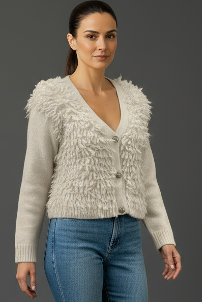 Muse Cardigan - In Green and Off-White