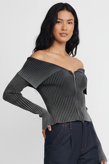 Edge Zip Top  - In Charcoal Grey and Slate Blue