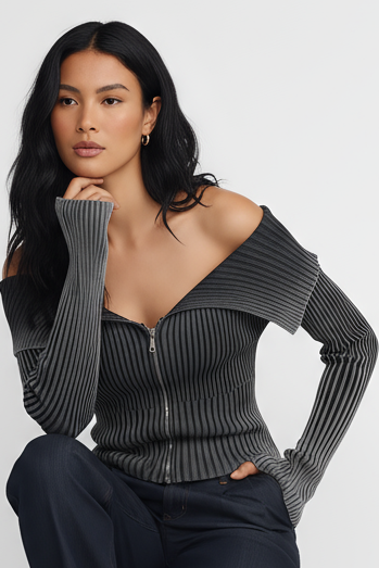 Edge Zip Top  - In Charcoal Grey and Slate Blue